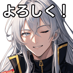 Winking silver-haired long-haired boy
