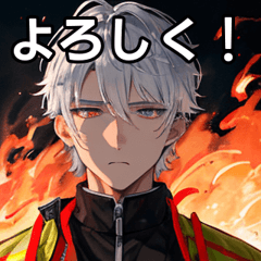 Short silver hair firefighter boy