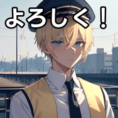 Blonde short-haired station attendant