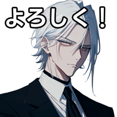 Silver-haired boy in mourning clothes