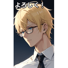 A boy with big glasses short blonde hair