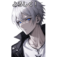 Boy with big earrings short silver hair
