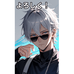 A boy with short silver hair sunglasses