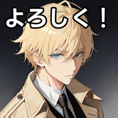 Blonde boy in trench coat