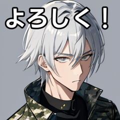 Camouflage uniform silver-haired boy