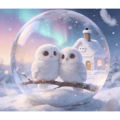 Snow globe Aurora and white owl