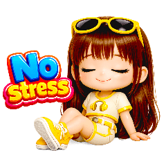 Happy 3D Chibi Girl English Stickers