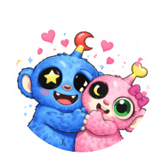 Cute Blue Pink Monsters