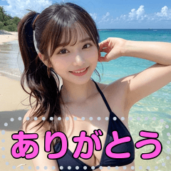 【メッセージスタンプ】ビキニお姉さんin海