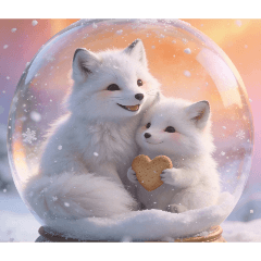 Aurora and White Fox Snow Globe