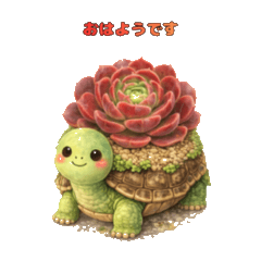 A succulent plant blooming on a turtle