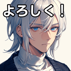 Silver-haired boy in a knit sweater