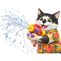 Black and White Cat Songkran Stickers