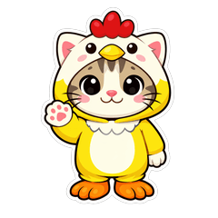 にわとりの全身着ぐるみを着た猫