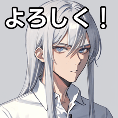 Polo shirt, long silver hair, boy