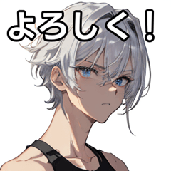 Tank top, silver-haired short-haired boy