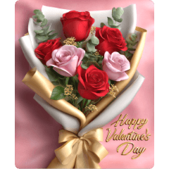 해피 발렌타인 데이 꽃다발 : 대형 스티커