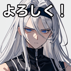 A boy with long silver hair and headband