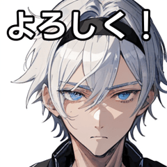 Boy with short silver hair and headband