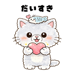 Fluffy Cozy Cat & Fish Stickers