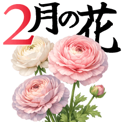 2月 冬の花 大きくて見やすい挨拶スタンプ