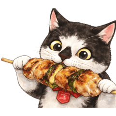 Black and White Foodie Cat Stickers