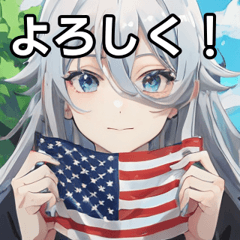 アメリカ国旗を持つ銀髪女子