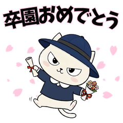 キリッとした目の黒猫と白猫のおめでとう