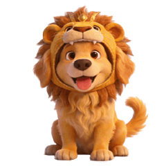 戴著獅子王頭套的黃金獵犬