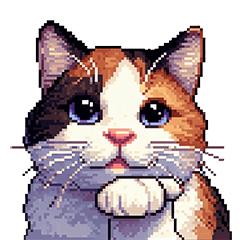 Pixel art telling heart calico cat