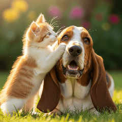 [アレンジ用]バセットハウンドとニャンコ