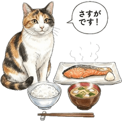美食家貓咪：精緻和食與稱讚敬語貼圖