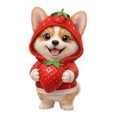 Strawberry Hoodie Fluffy Corgi