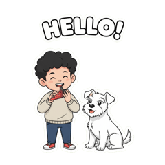 捲髮小男孩Eden Hu與雪納瑞狗狗