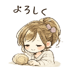 Knitting Girl and Cat Stickers