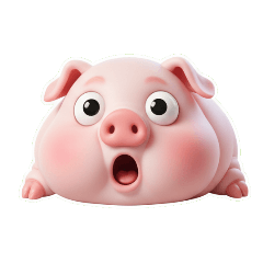 สติกเกอร์หมูสีชมพูหน้าตลกตกใจสุดขีด