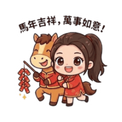 馬上有錢！Q版女孩馬年賀歲貼圖