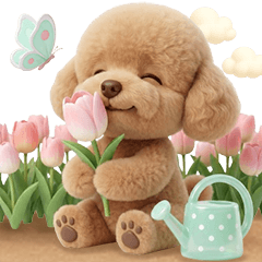 ふんわりカラーの春スタンプ♡トイプードル