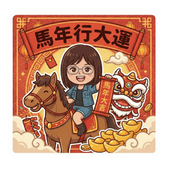 馬年大吉！眼鏡牛仔女孩喜慶賀歲貼圖