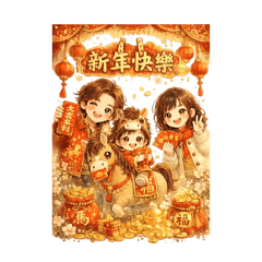 昀寶嬰兒版一家三口金光奔騰・馬年八福