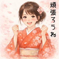 pring kimono girl with falling sakura
