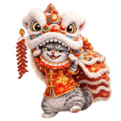 Grey cat Chi Chinese New Year (No text)