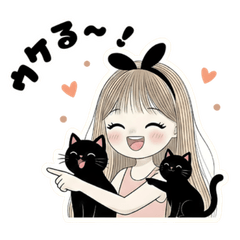 Usamimi Girl & Black Cat Daily Stickers