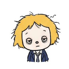 Frizzy-haired, world-weary office worker