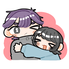 Wolf-cut cohabiting couple stickers