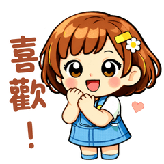 A cute chibi girl in blue overalls