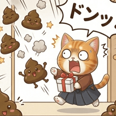 Cute Cat & Poo Greeting Stickers