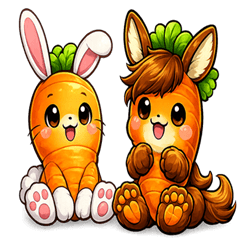 Carrot Horse & Rabbit Polite Stickers