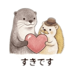 Cute otter&Hedgehog