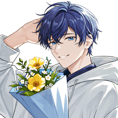 Bouquet and navy hair boy sticker